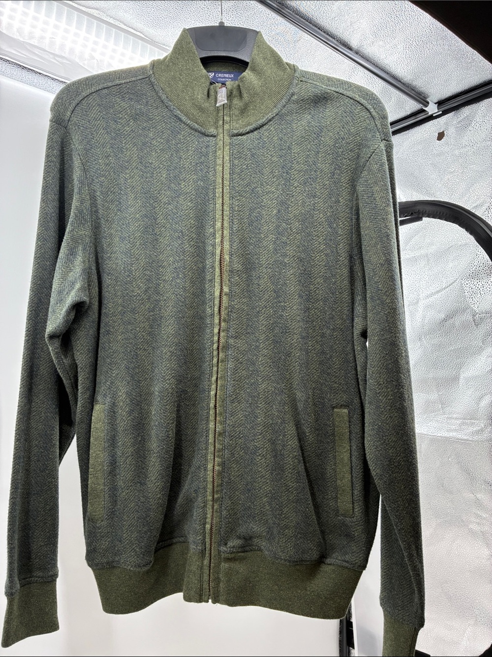 Charter Club Men's Olive Herringbone Full-Zip Sweater